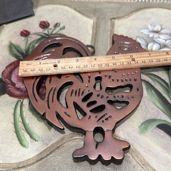 Vintage ODI 1995 Cast Iron Copper Rooster Trivet Wall Han Country Farmhouse - Picture 7 of 10
